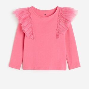 H&M Bright Pink Lace Ruffle Shoulder T-shirt Girl's 8-10